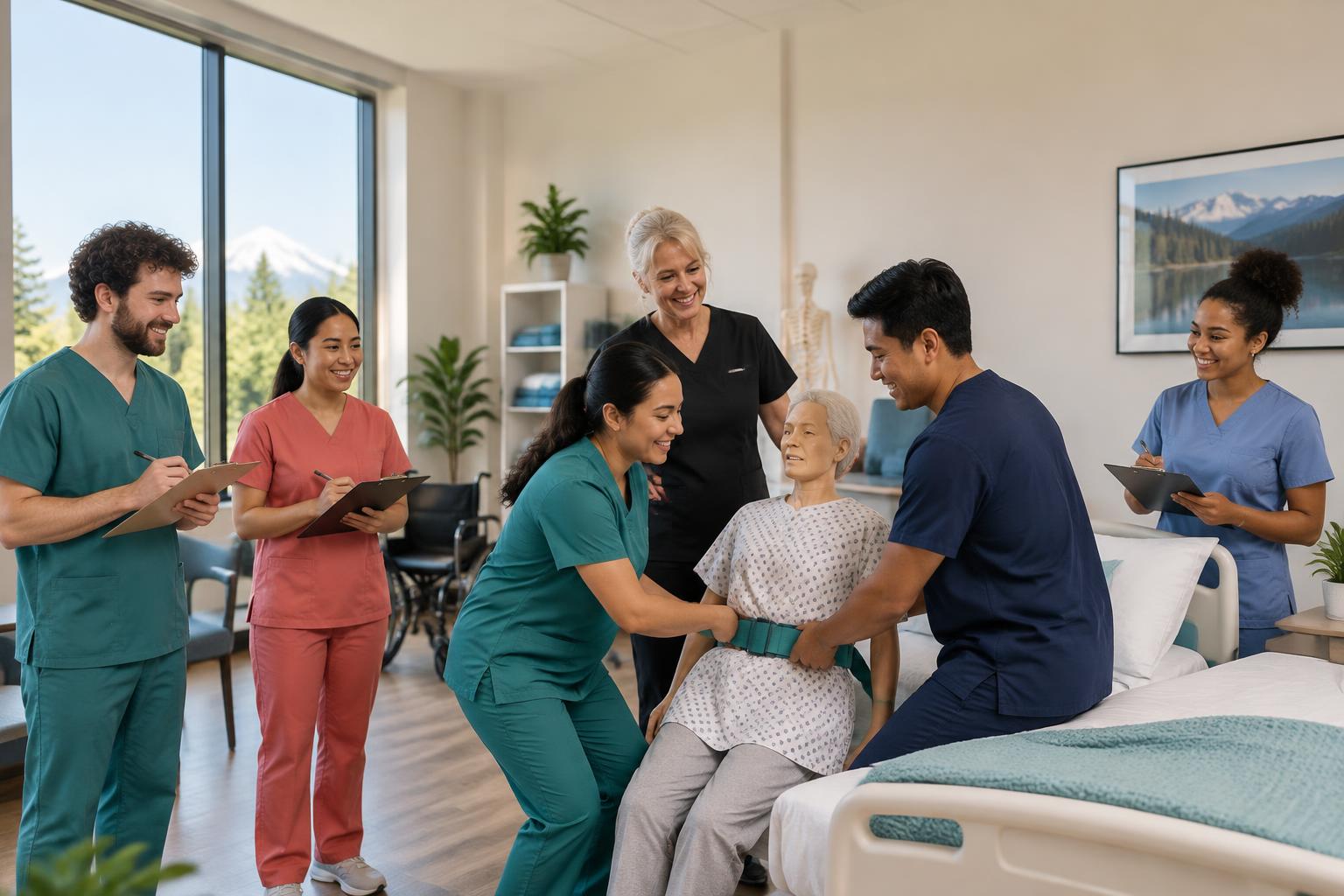 Students practicing clinical skills in the Northwest Care Academy training lab